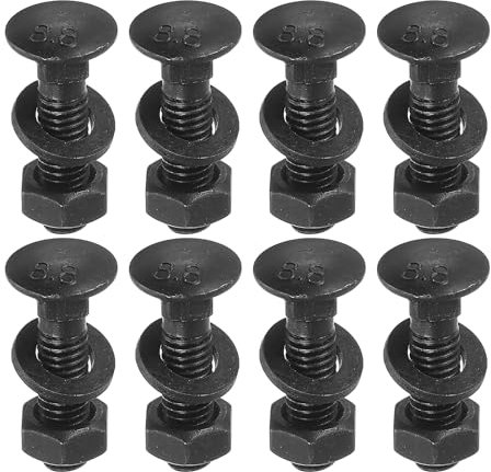 sourcing map M6 x 20mm Carriage Bolt Kit, 12 Set Round Head Square Neck Screws, Carriage Bolts Screws Set Includes Washers and Nuts - Carbon Steel Black Oxide for Fastening Accessories