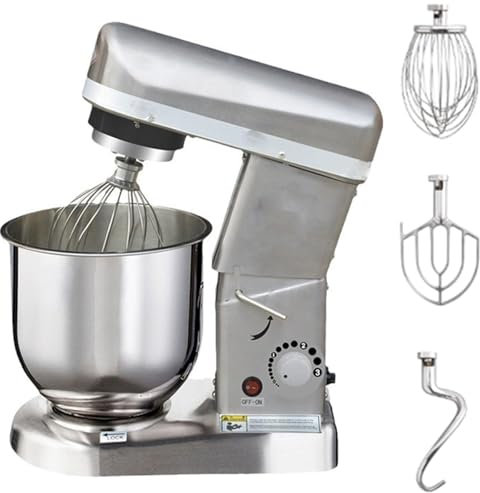 Impastatrice elettrica, impastatrice commerciale da 500 W con funzione Pulse, 3 velocità, ciotola in acciaio inox, gancio for impastare, frusta, sbattitore - ideale for panificazione, pizzerie e risto