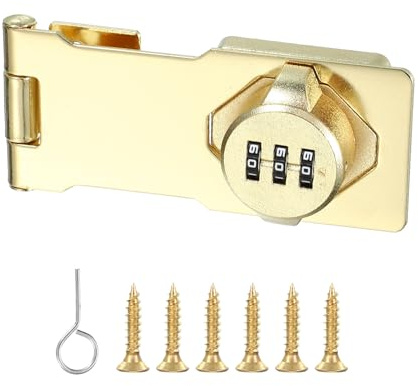 PATIKIL 4,5-Zoll-Schrank-Passwortschloss, 3-stelliges 180-Grad-Scheunentürschloss Sicherheitskombinationsschloss für Schubladen, Schränke, kleine Türen, Gold