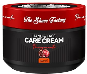THE SHAVE FACTORY Hand and Face Cream – Pomgranate 300ML – Hydratation & Nutrition Profonde – Formule Rapidement Absorbée, Non-Grasse – Soin Quotidien pour Peau Sèche & Sensible
