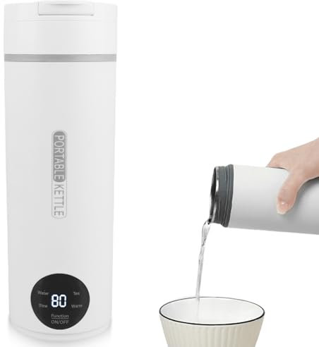 GOMETY Hervidor Portátil: Hervidor Eléctrico Compacto de 380ML, Función de Calentamiento Rápido de 300W, Para Viajes (Blanco)