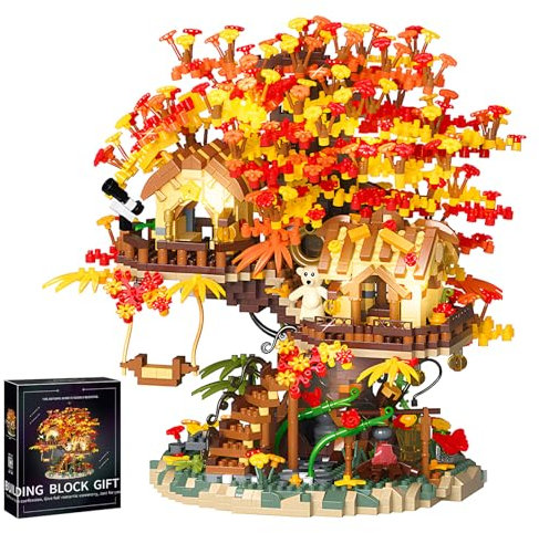 HJPLPXH Cherry Blossom Bonsai Tree House Building Blocks Set with Acrylic Display Box, Plants Flowers Treehouse Architecture Micro Mini Block Kits Gift for Adults and Kids（2725 Pieces）