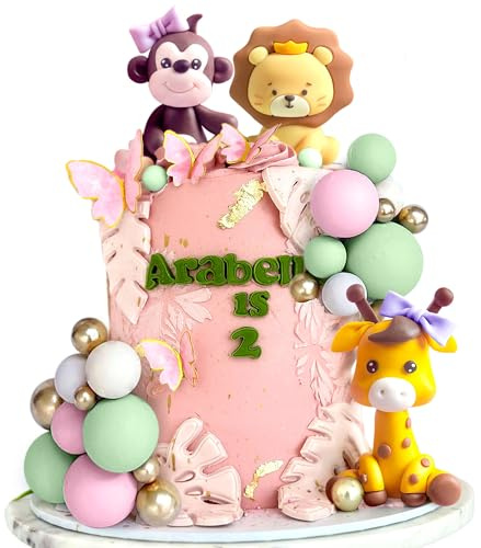 JeVenis Girl Safari Baby Shower Cake Decorations Girl Wild One Cake Topper | Safari Cake Decorations Wild One Cake Topper 1st Birthday Zoo Animal Cake Toppers