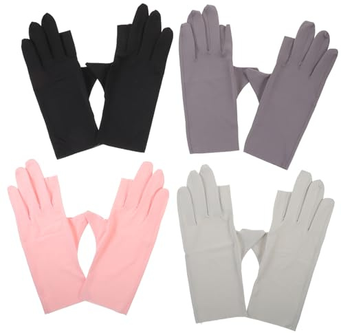 IWOWHERO Guantes de Protección UV para Manicura 4 Pares Semi-dedos de Hielo Anticallos para Mujer Uso en Salón y Decoración de Uñas Rosa, Negro, Gris y Gris Claro