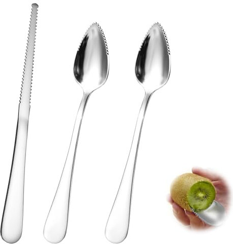 Giantree Grapefruit Spoon, Serrated Edge Grapefruit Knife, Stainless Steel Grapefruit Utensil Tool Dessert Spoons for Citrus Lemon Kiwi Salads Melon Lime Pitaya Apple Fruit Puree (3)