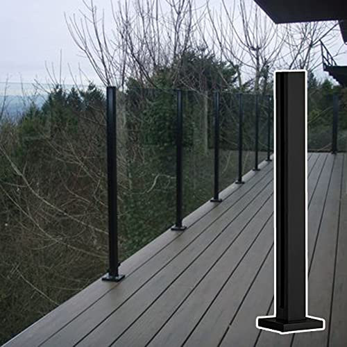 Palo per ringhiera per balaustra in vetro nero per esterni in cemento/legno di sicurezza per pavimento quadrato balcone recinzione palo il nero End Post H 100 cm/3ft