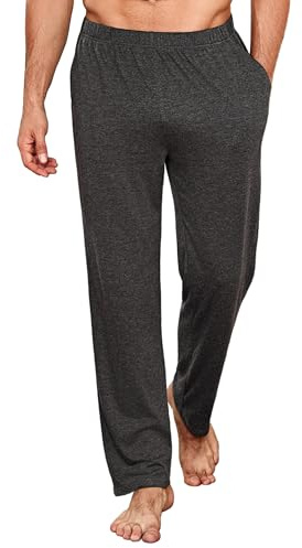 Uniexcosm Pantalones Pijama Hombre Largo Pantalón para Hombre Algodón Color Sólido Pantalon Largos con Bolsillos Casual Ropa de Dormir Gris oscuro L