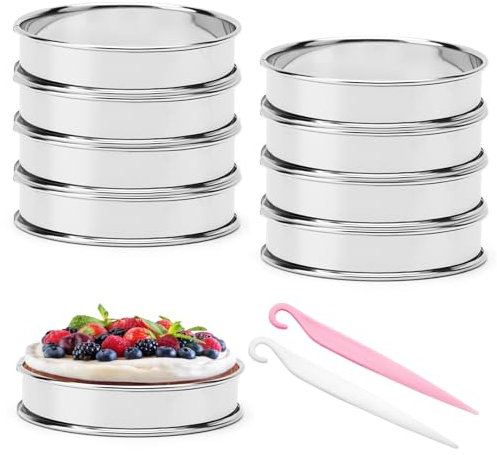 ZMDMAH Crumpet Anillos para Hornear, 10 cm, 8 Unidades, Anillos para Tartas, fáciles de desmoldear, Anillos Redondos para Magdalenas para panqueques, Huevos, Magdalenas