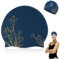 Badekappe Damen, Silikon Schwimmkappe mit Goldener Lotusblume Badehaube für Lange Haare wasserdichte Badekappe Elastisch und Bequem für Schwimmen und Freizeit im Wasser