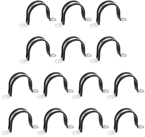 QUARKZMAN 14 Stück 63mm(2-1/2) Kabelklemme, 304 Edelstahl Gummiüberzogene Gepolsterte 2-Loch U-Rohrschelle für Leitungen Rohre Schläuche Drähte Kabelinstallation, Schwarz