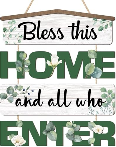 TOARTi 4Pcs Bless This Home And All Who Enter Door Sign Welcome Wood Sign House Blessing Wooden Plaque Bless This Home Wall Decor for Farmhouse Living Room Decoration House Warming Gift