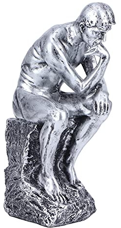 Cyrank Decoración de la Estatua del Pensador, Figura del Pensador de Resina esculturas del Hombre de Pensamiento Abstracto Figuras coleccionables para la Oficina en casa estantería (Silver)