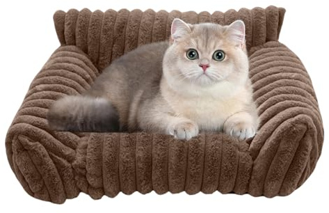 Jvjggag Katzensofa, weiche Haustiercouch, kaufestes Plüschkissen mit 3-seitiger erhöhter Randunterstützung, maschinenwaschbar, gemütliche Wärme, Anti-Rutsch-Polsterung für Hunde und Katzen, für