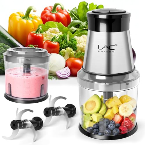 Robot da cucina 4 tazze, tritacarne con 2 ciotole, tritatutto elettrico, potente motore a 2 velocità e 4 lame per alimenti per bambini, carne, cipolla, verdura, frutta