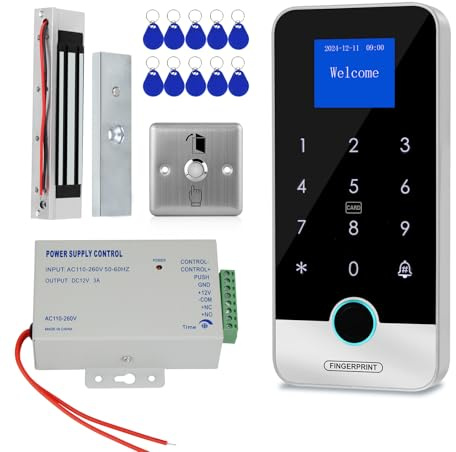 Fredorlokk tuya smart devices access door control system rfid garage door keypad,electric lock for door, 180kg/350lbs, power supply, push to exit button, and 10 13.56MHz IC key fob