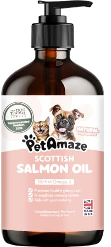 PetAmaze Scottish Salmon Oil for Dogs & Cats, 100% Natural Omega 3, 6, 9 Supplement, Itchy Skin & Coat Support, Joint Care, Heart & Immune Health & Cognitive Function, Made in UK - 500 ml