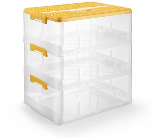 Yocdunm 18L Storage Boxes with Lids, Cube Kids 3 Layers Stackable Plastic Drawer Organiser Handle,Storage Box for Magnetic Building Blocks Bricks Puzzle Board (Yellow)