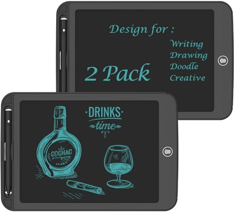 LeapNexus LCD Writing Tablet Pad 9.25 Inch Ewriter Electronic Board and MeMO Notes for Adults at Home School and Office with Stylus (2 Pack) (Black)