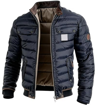BIBOKAOKE Men's Vintage Quilted Jacket Patchwork Lined Windproof Autumn Winter Work Jacket Outdoor Jacket Hiking Jacket Leisure Jacket Warm Sports Jacket Camping Adventure Everyday, Style#b01 Blue, L