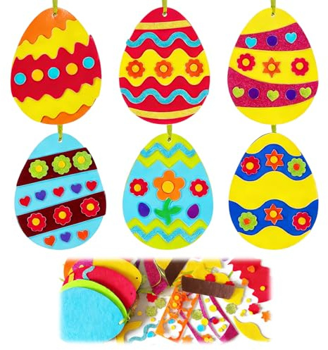 NUDVMUCH 6 Stück Ostern Basteln Kinder, DIY Ostern Kinder, Osterbasteln mit Kindern, Ostereier Basteln Ostern Anhänger, Kreative Kunsthandwerk Bastelhandwerk Kreativset, mit Moosgummi Teilen