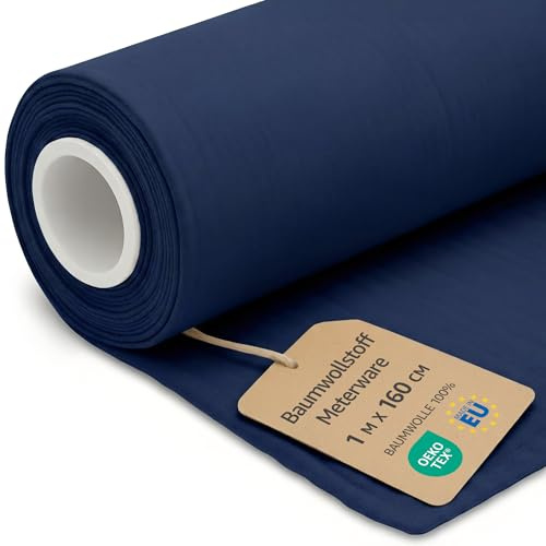 Stoff Meterware Baumwollstoff 1 M x 160 cm - Stoffe zum nähen aus reine baumwolle fabric futterstoff dekostoff für patchwork canvas und sewing nähstoff Oeko-Tex Marineblau