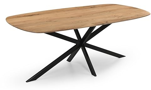 Linele Esszimmertisch oval 180x90 cm Massivholz Akazienholz naturfarben | Spider Gestell, 2,6cm, Schweizer Kante, Handgefertigt, Robust & hochwertig, Für 6–8 Personen geeignet