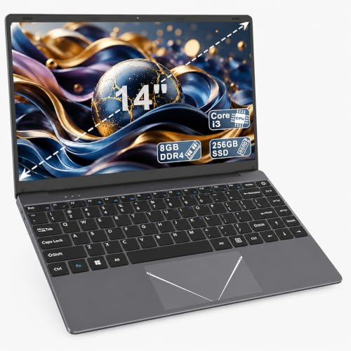 PINSTONE Ordinateur Portable 14 Pouces FHD 1920 x 1080, PC Portable Core i3 8Go RAM 256Go SSD, WiFi Bluetooth, Empreinte Digitale, Webcam HD, Lecteur Carte SD, Laptop pour Bureau Études Voyage