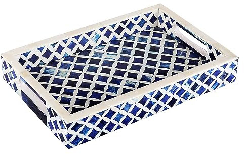 Handicrafts Home Dekoratives Tablett, Frühstück, Couchtisch, Vintage, handgefertigt, 30,5 x 20,3 cm, Blau