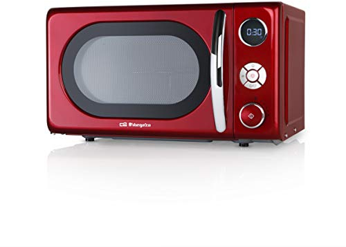 Orbegozo MIG 2042 - Microondas con grill, 20 litros de capacidad, 10 niveles de potencia, 8 menús automáticos preconfigurados, sistema de cocción multifunción, display digital LED, Rojo