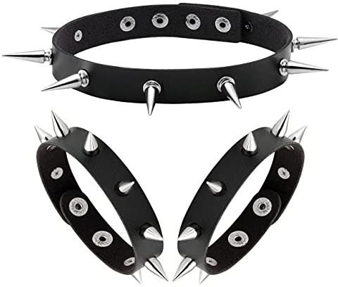 Manfnee Punk gotiskt armband spik nit manschett armring metall dubbat armband choker justerbar e Basmetall, colore: B: 2 delar, cod. DYEMIX00218