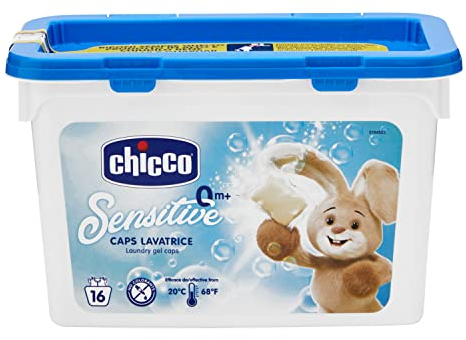 Chicco Sensitive Waschmittel, dosiert, ohne Farbstoffe, ab 0 Monaten – 16 Kapseln