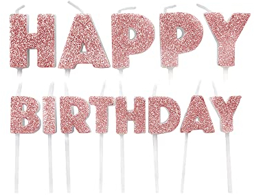 Anniversary House Happy Birthday Candles For Cakes, Rose Gold Glitter, Pack Of 13, Celebration Cake Topper Decoration, 7 Centimeters, AHC229