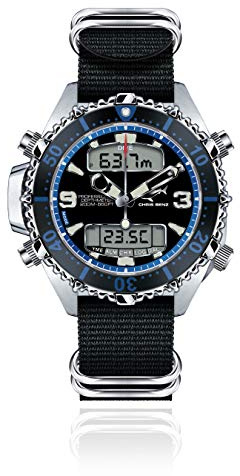CHRIS BENZ Depthmeter Digital 200M Taucheruhr mit Zulu Ballistic Band, Mitternachtsblau