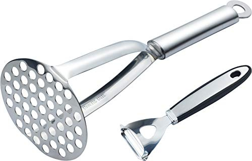 CAMKYDE Triturador de patatas de acero inoxidable para puré de patatas, verduras y frutas, versátil y resistente, triturador de alimentos para bebés, triturador de aguacate con pelador