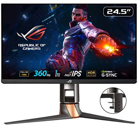 ASUS ROG PG259QNR - Monitor Gaming de 24.5 FullHD (1920x1080, Fast IPS LED, 16:9, HDMI, Display Port, UBS 3.0 x2, 360 Hz, 1ms (GtG), NDIVIA G-Sync Compatible, HDR10), Negro