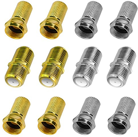 LYTIVAGEN 6 PCS Jeu de Connecteurs F Connecteur de Compression Mâle Jack Adaptateur SMA Femelle Connecteur Coaxial Adaptateur Prise F vers TV pour Remplacement du Connecteur d'Antenne(Or et Argent)