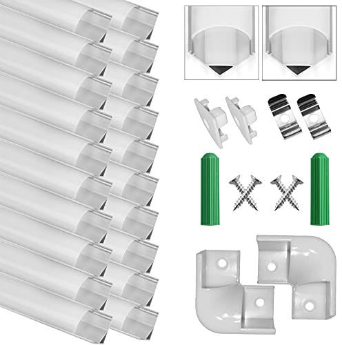 SENXINGYAN LED Aluminum Profile V-Shape 20x1m, Led Channel with Cover, Led Aluminum Channel and Diffuser for Led Strip Lights with Milky White Cover, End Caps and Metal Mounting Clips 20-Pack