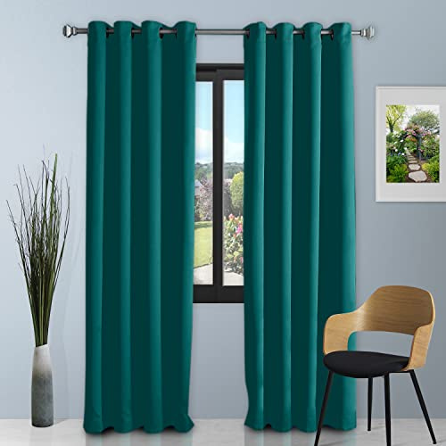 GC GAVENO CAVAILIA Readymade Fully Lined Blackout Eyelet Curtains 66x72 Teal, Ring Top Room Darkening Insulated Window Darkening Drapes Panels