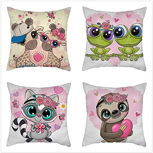 Kissenbezug 55x55cm 4er SetBoho Wohnzimmer Outdoor Deko, Schlafzimmer Zimmer Dekor Kissenhülle Kissenbezüge mit Verstecktem Reißverschluss, Couchkissen, Sofakissen Weinachten Niedliche Cartoon-Tiere