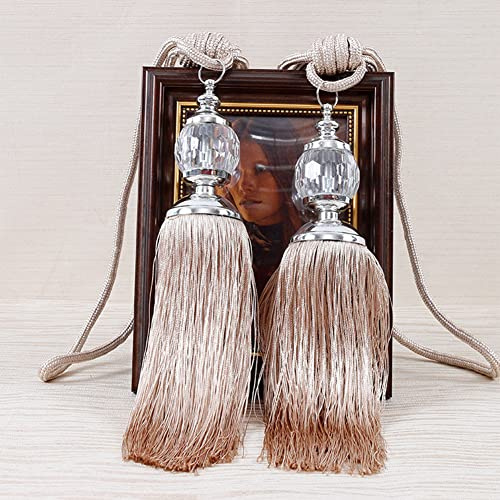 2 fermatende con nappa, fermatenda di lusso in corda, fermatende con nappe, decorazione con sfera di perline, stile vintage, fermatenda fatti a mano, in corda intrecciata, per drappeggi decorativi per