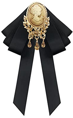 Viktorianische Kamee-Brosche mit Strasssteinen, für Damen und Mädchen, Vintage-Stil, Gothic-Anhänger, mit Seidenband, Fliege, Brosche, Anstecknadeln, Retro, 80er-, 90er-Jahre-Kleid-Zubehör