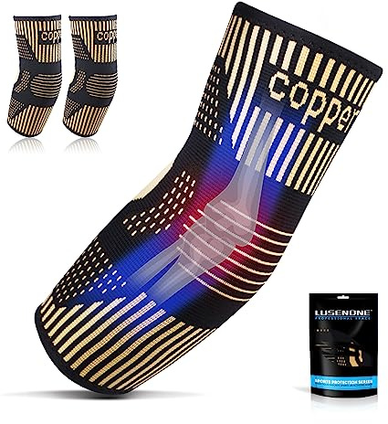 Lusenone Kupfer Ellenbogenbandage 2 Stücke - Kompression Ellenbogen Bandage für Damen & Herren - Tennisarm Bandage Ellenbogen für Golferarm, Sehnenentzündung, Sport, Arthritis, Elbow Support (S)
