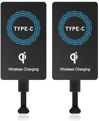 Tragbares Ladegerät, 2 Stück USB C Wireless Charging Receiver Ultra Slim Charger mit Selbstklebendem Silikon für USB C Handys