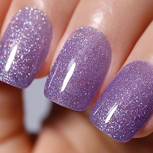 Ozzeal Glitter Gel Polish,Lavender Purple Iridescent Glitter Gel Nail Polish Sparkle Shimmer Gel Glitter Nail Polish Summer Rainbow Soak off LED UV Gel Nail Polish for Art DIY Manicure 15ML