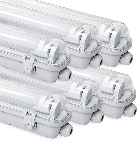 Daromigo 24w LED Feuchtraumleuchte Wannenleuchte 150cm, 2400LM Kaltweiß 6500K T8 LED Röhre, IP65 Wasserfest Feuchtraumlampe Werkstattlampe für Garage, Keller, Büro - 6 Stück