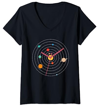 Damen Milchstraße Planet Uhr – Galaxie-Universum für Astronomie-Liebhaber T-Shirt mit V-Ausschnitt