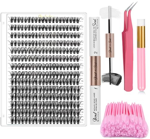 DIY Wimpernverlängerungs Kit 280Pcs D Curl 40D Mix 12-18mm Einzelne Wimpern Cluster mit Wimpernverbindung und Dichtung Falsche Wimpern Pinzette Applikator Shampoo Pinsel DIY Wimpern zu Hause