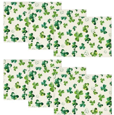 Artoid Mode Lucky Shamrock St. Patrick's Day Placemats Set of 6, 12x18 Inch Seasonal Spring Table Mats for Party Kitchen Dining Decoration