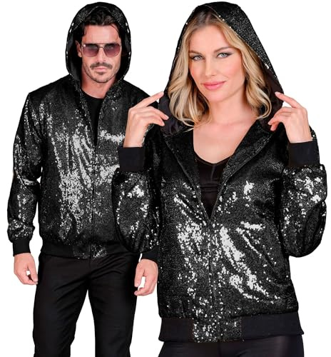 W WIDMANN MILANO Party Fashion - Pailletten Bomberjacke | mit Kapuze, Glitzer Jacke Erwachsene für Karneval, Festival, Mottoparty und auffällige Party-Outfits