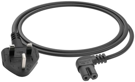 FIRMERST 3m Black IEC320 C7 (Figure-8) Mains Power Lead to BS1363 UK Plug – Right-Angle Plug for Narrow Spaces – Fits Samsung, LG, Panasonic TVs, Power Adapters